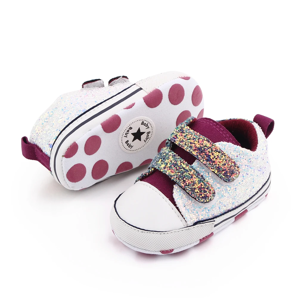 Spring and Autumn Multi-color Shiny Sequin Baby Soft Soled Canvas Toddler Shoes manufacture