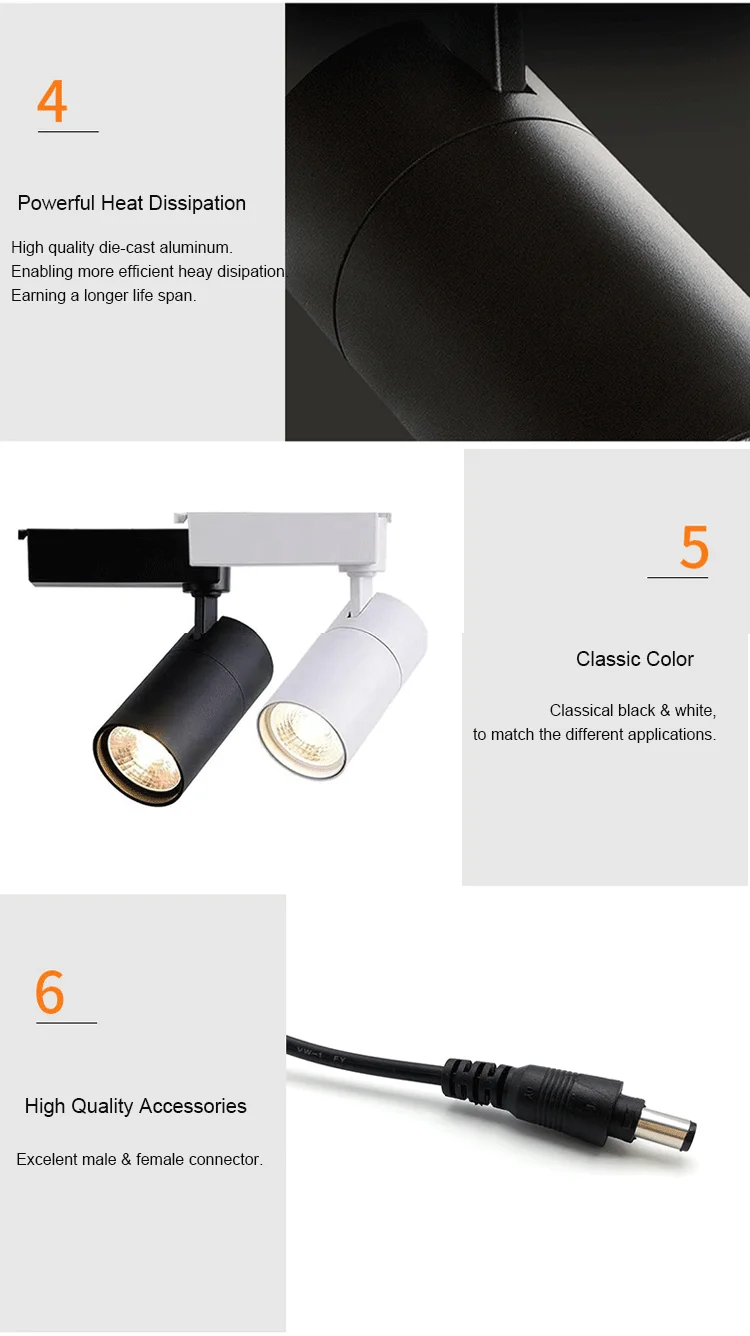 High lumen aluminiumalloy led track light cob 15w 20w 30w 36w 40w dimmable remote control led track light for museums