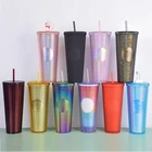 Mug Custom Reusable Diamond Durian Studded Tumbler Drink Coffee Mug Double Walled Plastic Cups With Lid And Straw