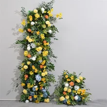 New design artificial yellow flower runner greenery plant wedding decor showcase exhibition display birthday party decor