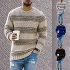Knitted Sweaters Fashionable Striped Knitted Solid Color Pullover Sweaters For Mens