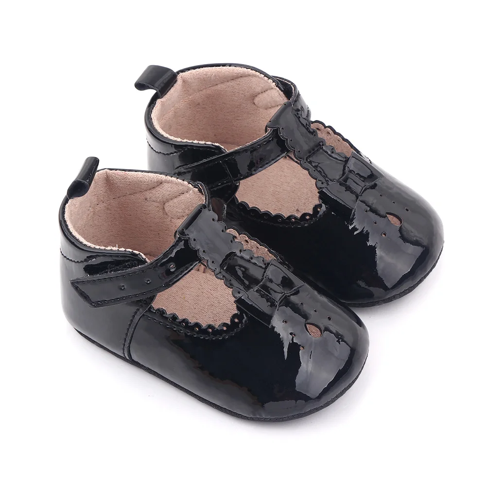 Spring and Summer Pure Color Hollow Shining PU Leather Baby Girls Soft Soled Princess Shoes factory