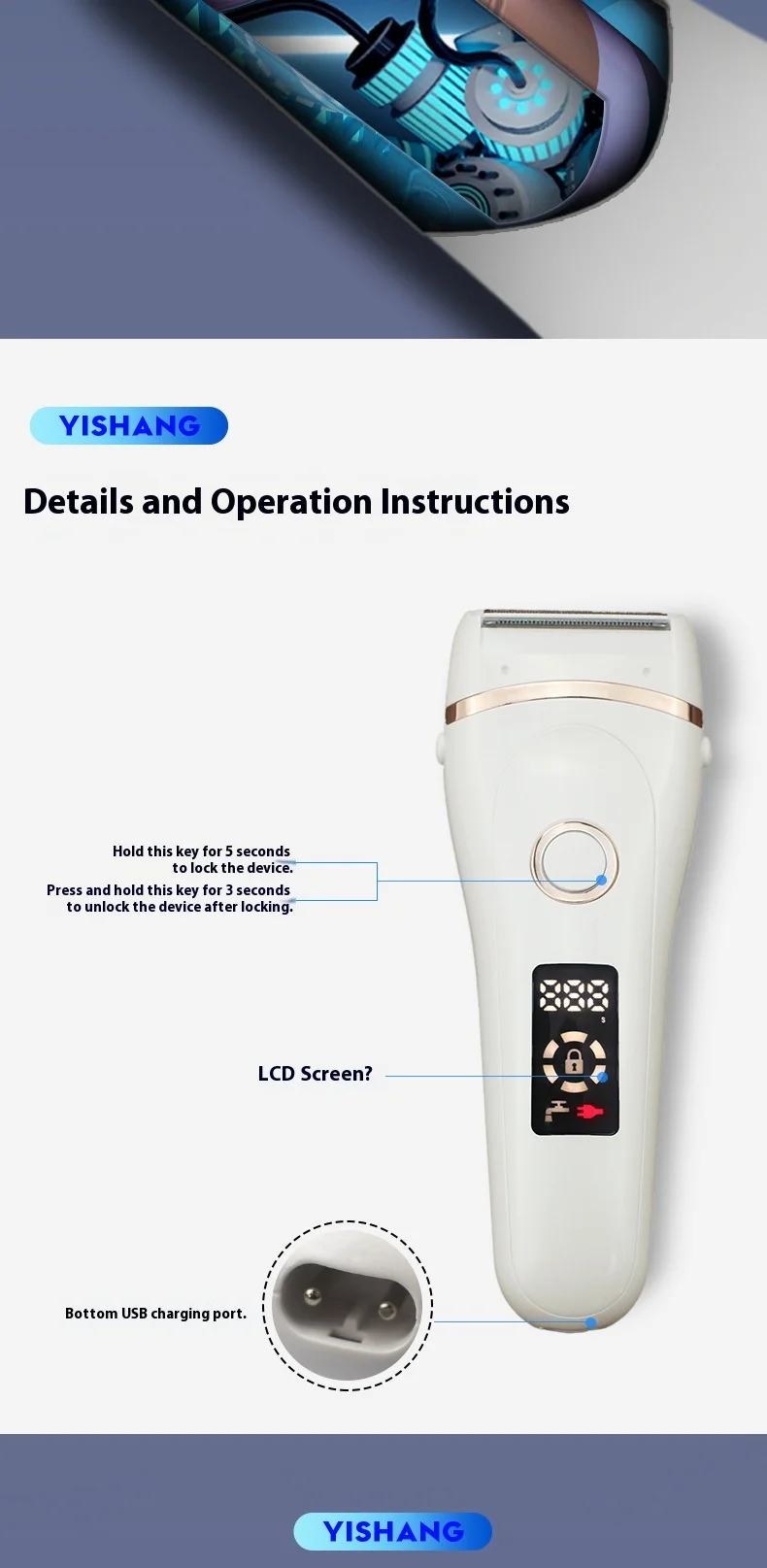 USB Rechargeable Electric Shaver and Epilator with Free Spare Parts Washable Design and Stainless Steel Blades for Private Areas