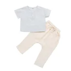 Children Clothing Kids Outfit Set Hot Selling Wholesale Linen Top Kids Children Baby Outfit Clothing Sets