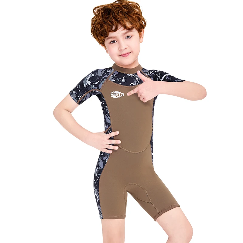3mm Neoprene Short Sleeve Child Swimsuit Back Zipper Kids Diving Wetsuit