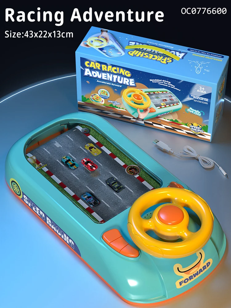 Boys novelty car racing electronic game machine with gaming steering wheel