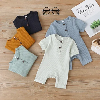 Custom OEM ODM Newborn Infant Toddler Jumpsuit Boy Girl 100% Ribbed Cotton waffle Romper Jumpsuit Baby Clothes