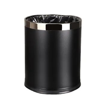 Best Sale Double Layer Metal Durable Waste Bin Office Indoor Black Bedroom Trash Can