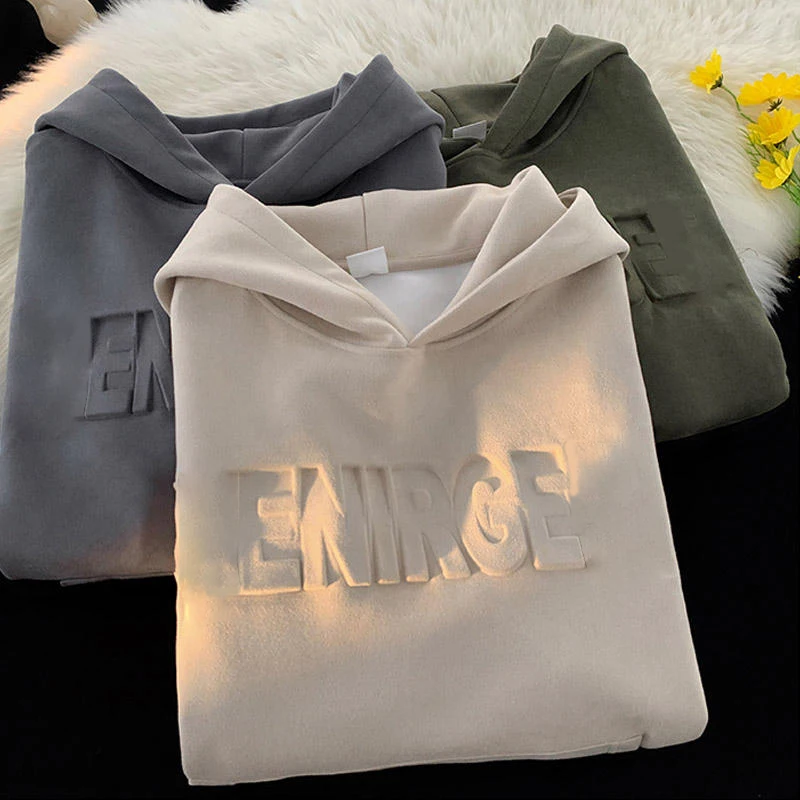 100% Cotton Women Pullover Streetwear Hoodie Casual Oversize Winter Embossed Hoodies Emboss logo Y2k Sweatshirt details