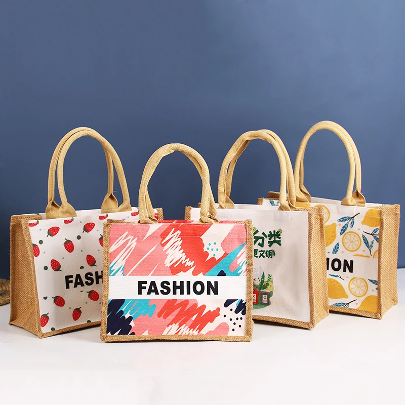 Personalized Graffiti Canvas Jute Shopping Bag With Custom Printed Logo factory