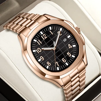 Analog Watch with Stainless Steel Strap Hot Selling Luxury Square Style Rose Gold Watches China Waterproof Sport Watches for Men