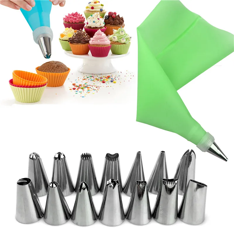 USSE DIY Baking Cake Decorating Silicone Icing Piping Pastry Bag Stainless Steel Nozzle