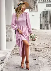 Ying Tang Custom 2023 New Style Solid Color Dress For Women Retro Temperament Elegant Casual Long Sleeve Dress OEM/ODM