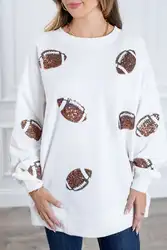 Custom Game Day Basket Ball Shirts Top Sequin Football Patches Sweatshirt