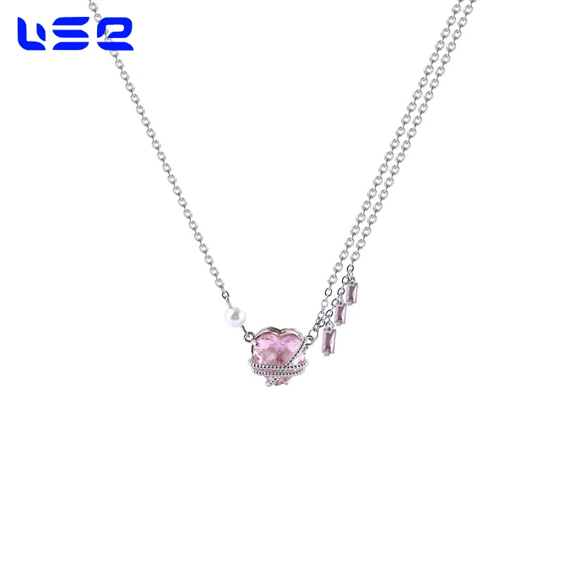 Hot sales in 2024 luxury sweet niche temperament pearl zircon heart stainless steel fashion jewelry necklaces