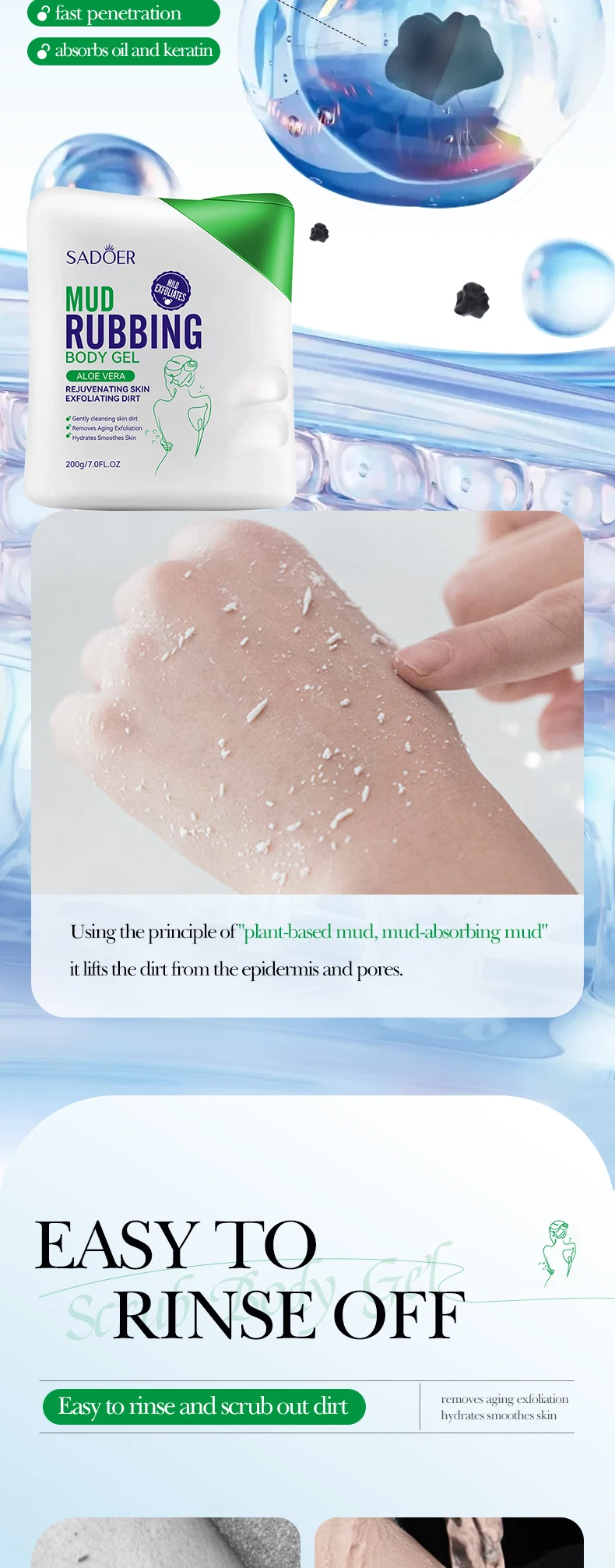 product sadoer moisturizing smoothing exfoliating scrub deep cleansing mud rubbing body gel-5