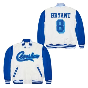 White Blue Bryant 8 Embroidered Outdoor Sports Wear Full Snap Jacket For Men