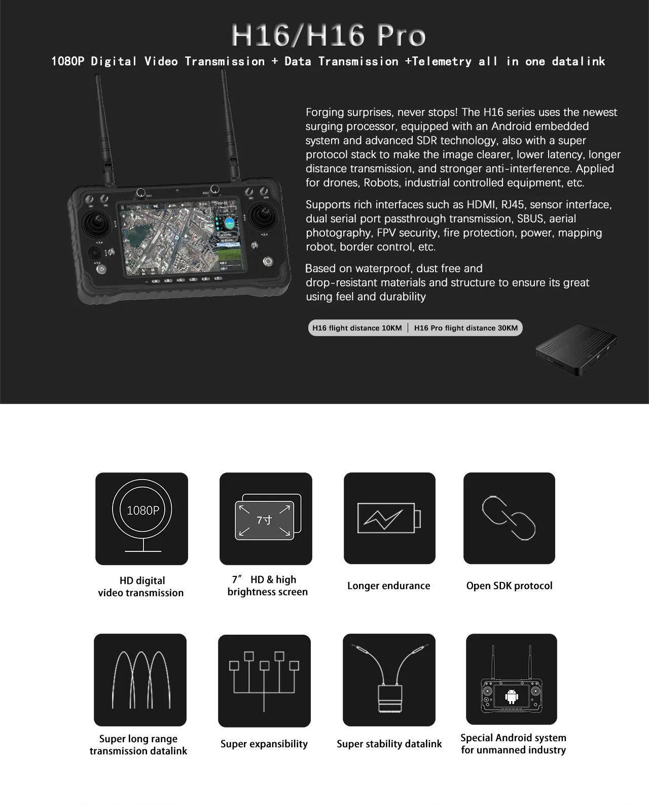 New Skydroid H16 Pro 30km 1080p Remote Control Digital Video Data