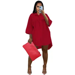 2023 Spring Summer XS-5XL Plus Size Women's Dresses Solid Color Half Sleeve Loose Shirt Ladies Casual Dress