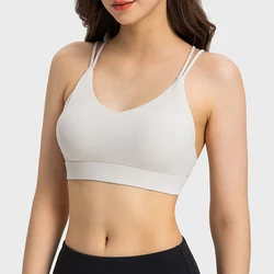 2023 New Trend popular fitness top women high support sport bra for gym nude feeling bra cross strap sexy back Front V Shape Bra