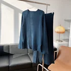 Quality Cashmere Sweater Kingsun High Quality Cashmere Wide Leg Pants Set Knit Ribbed Sweater Set