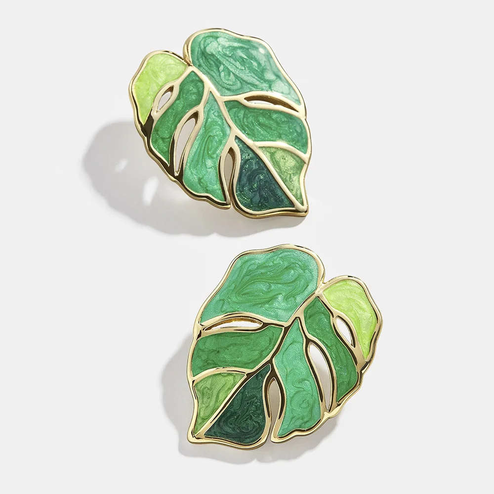 green palm leaf earrings