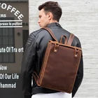 Leather Backpack Vintage Mens Crazy Horse Leather Laptop Bag Pack Genuine Cow Leather Backpack For Travelling