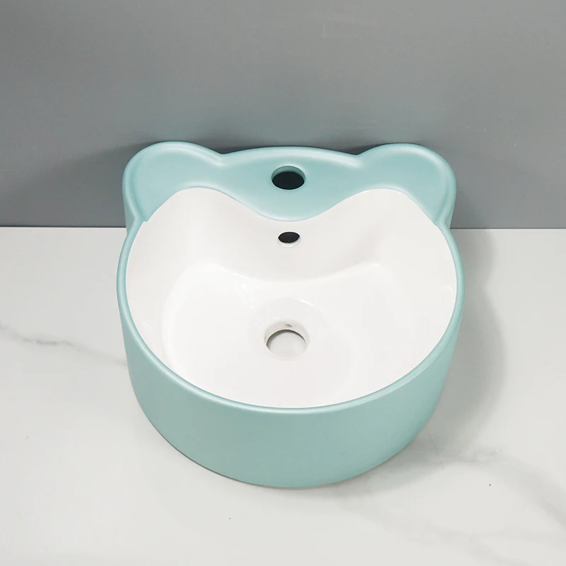 TARPUL Baby Blue Cartoon Panda Shape Restroom Ceramic Vanity Sink Porcelain Bathroom Art Basin for Kindergarten supplier