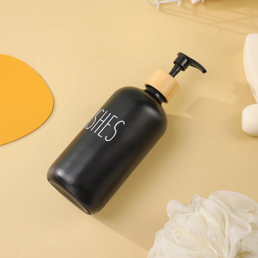 Custom Color Logo Homeware Body Lotion Face Hand wash Cleaning Bottle 500ml Round Glass Shampoo Soap Bottle with Plastic Pump