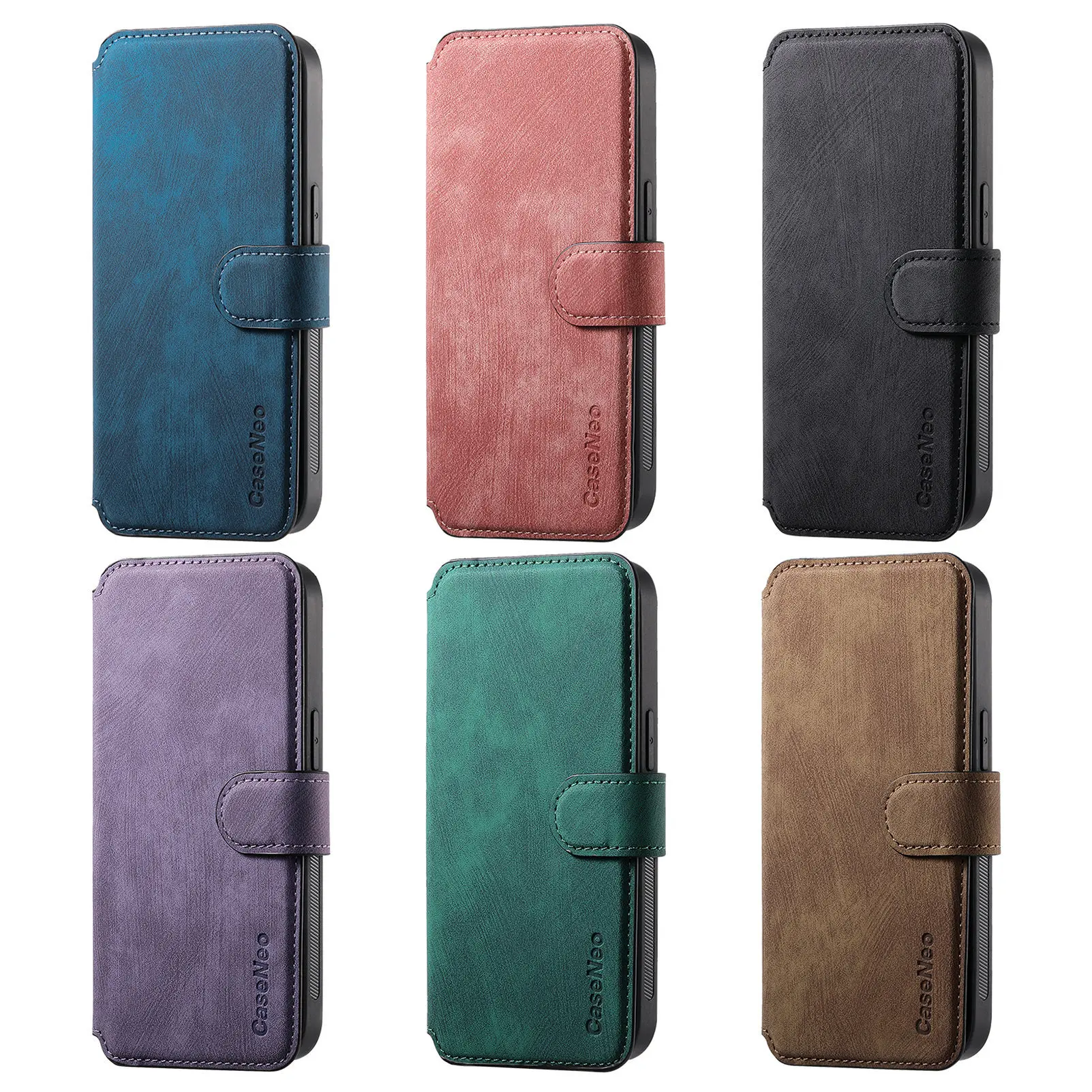 RFID Blocking Detachable Strong Magnetic Flip Wallet Stand Wireless Charging PU Leather Mobile Phone Cover Case