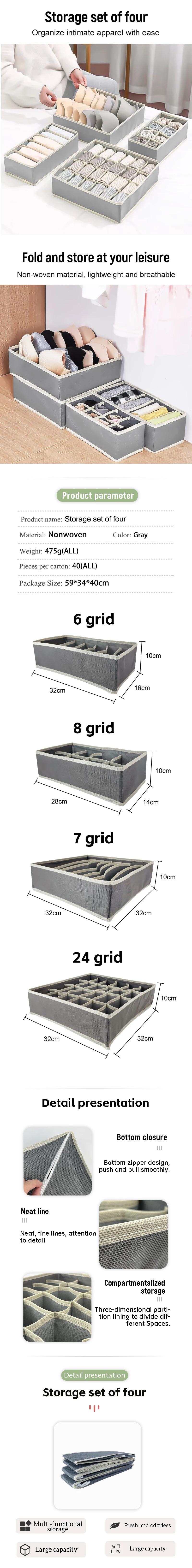 product wholesale hot sale multi size foldable spun cloth bra and socks home storage cloth wardrobe drawer 4 pcs set-0