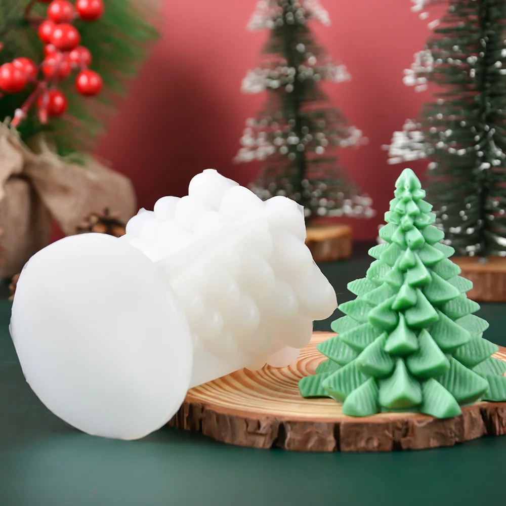 2023 Home Decor Product Bpa Free Weeping Christmas Tree Mold Silicone Soap Candle Pillar Mold