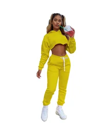 CH6-1 winter hoodies s track suits custom logo long sleeve crop top two piece pants set sweatsuits fall 2021 women clothes