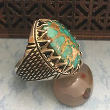 Retro Turquoise Stone Jewelry Inlaid Onyx Ring Gift Men Domineering Rings Party Cool Style Turkey Ring
