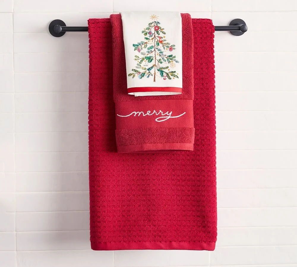 organic Cotton linen absorbent Christmas kitchen Towel pack embroidery Custom printed design reusable Kitchen Tea Towel set