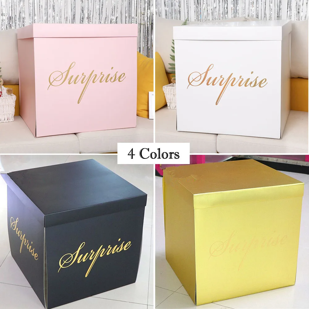 white pink gold black colors paper surprise gift balloon box