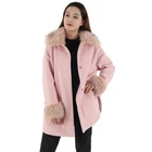 Collar Coat Hot Sale Knee Length Fur Collar Wool Coat Women Woolen Long Overcoat