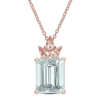 6.35 ctw 14K White Gold Charm Aquamarine and Morganite Pendant Necklace Fashion Dainty Chain Necklace