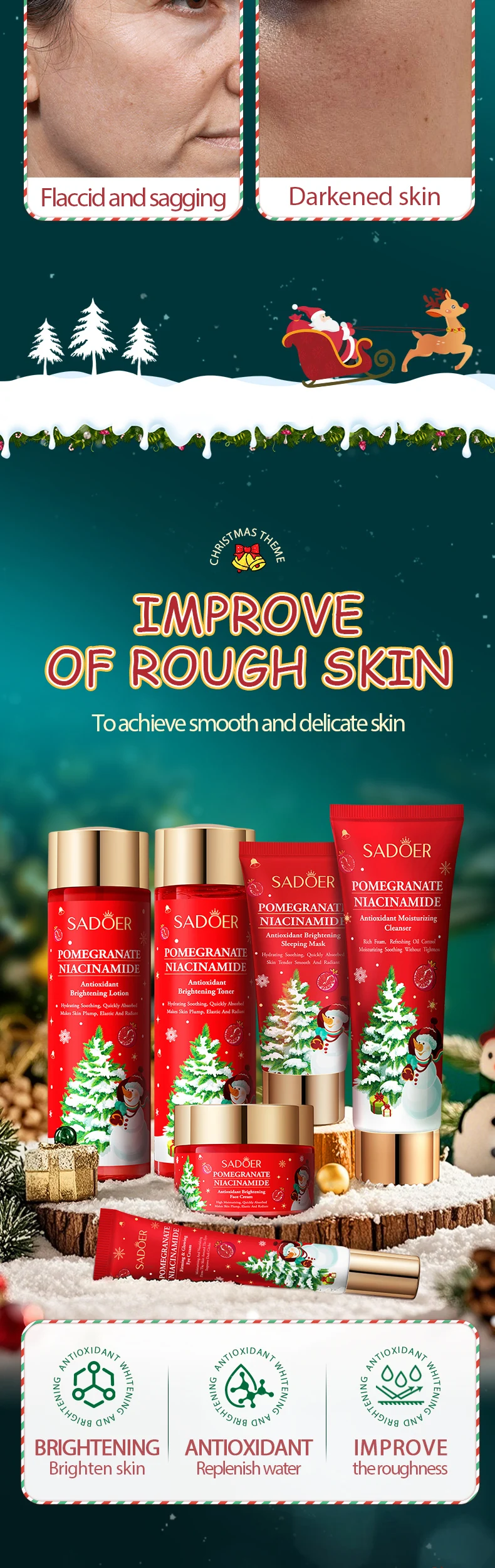 product sadoer christmas pomegranate niacinamide vitamin c herbal skin care set antioxidant brightening facial rejuvenation-3
