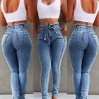 Jean Jeans Hot Selling Jean Femme Stretch Slim Jeans Slim Fringe Belt High Waist Jeans