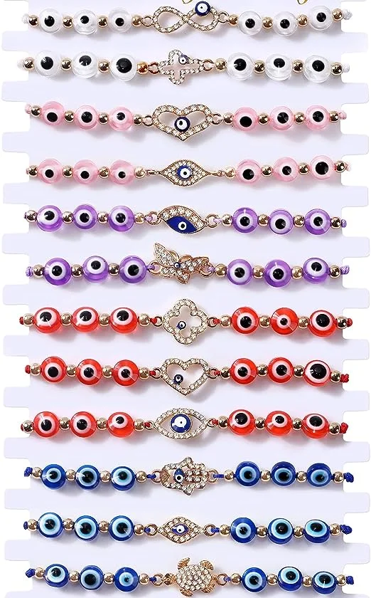 New trend fashion various styles adjustable beads best turkish blue evil eye bracelet set for woman