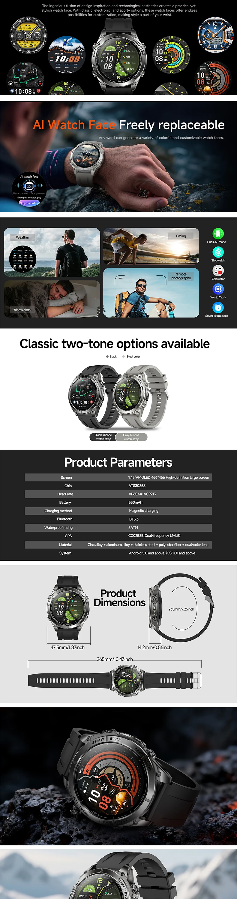 product karen m 2026 new smart watch km101 offline maps gps training 5atm waterproof sports detection call compass altitude flashlight-9