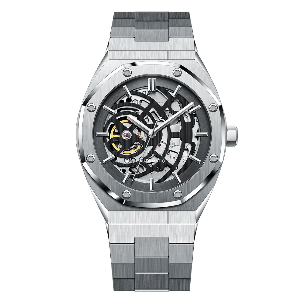 Unique Designer Automatic Watches Mens Brand Sapphire Crystal Glass Stainless Steel Mechanical Watch