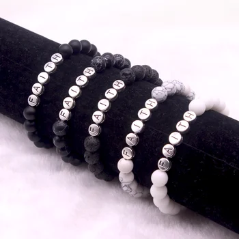 Hot Selling Customizable Tibetan Silver Letter Beads Bracelet Healing Energy Stone Yoga Charm Bracelet Wholesale