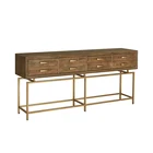 Vintage antique gold metal reclaimed wood console table