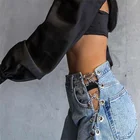 Denim Fashion Sexy Streetwear Short Denim Jeans Wide Leg High Waist Side Slits Jeans With Chain