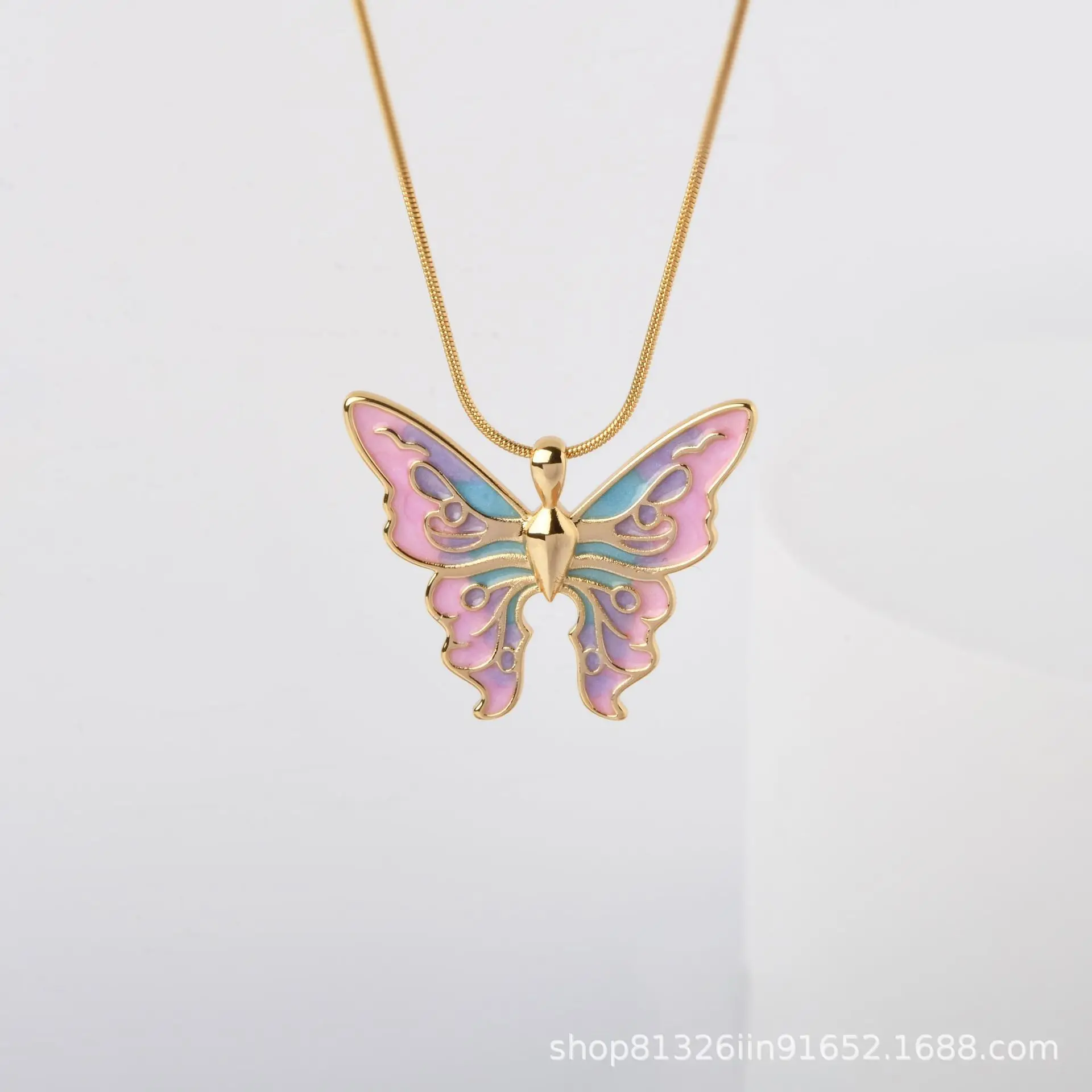 Rainbow fairy dream Wonderland Irina gradient color illusion butterfly titanium steel necklace