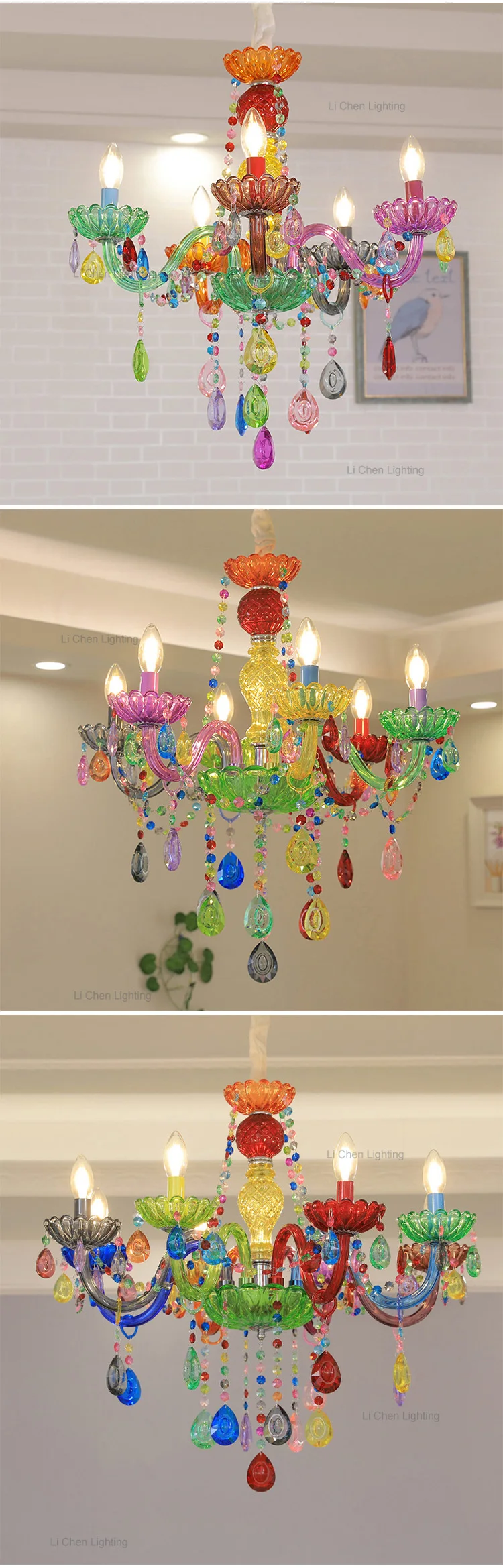 p0050 artistic multi color murano glass chandelier  vibrant stained glass pendant for living room-1
