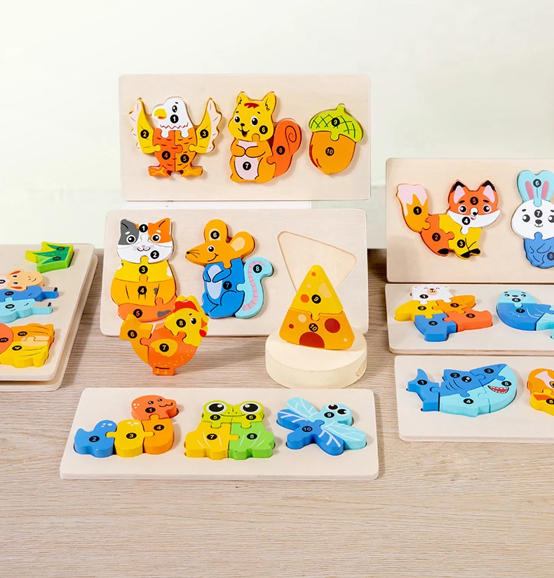 Puzzles éducatifs en bois Montessori pour l'apprentissage des tout-petits âgés de 1 à 3 ans, cadeau d'anniversaire pour enfants, jouet chaîne alimentaire, Puzzle animal, usine