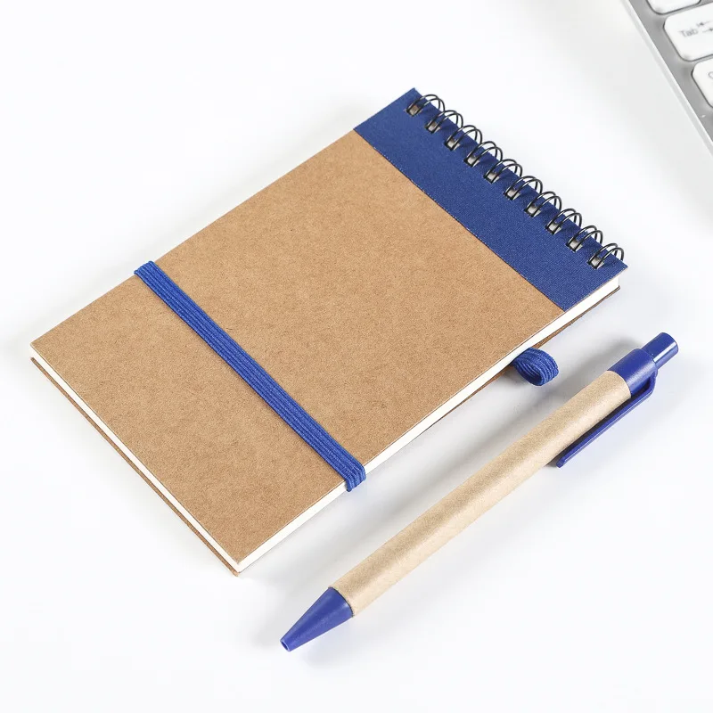 Environmentally friendly and recyclable kraft paper card cover bandage spiral binding notebook with pen Environmentally friendly and recyclable kraft paper card cover bandage spiral binding notebook with pen
